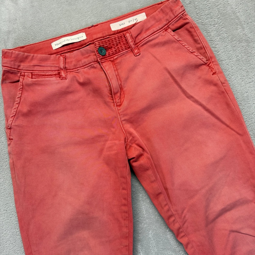 Anthropologie Pilcro Pants Women's 27 Coral Cropped Slim Straight Chino Trouser